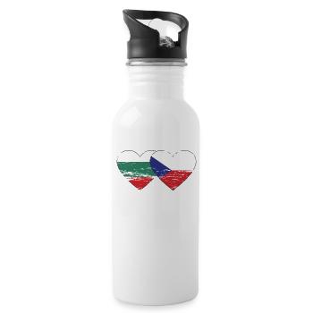Bulgarien Tschechien Flagge Herz used - Trinkflasche mit integriertem Trinkhalm - Weiß - Rechts