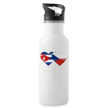 Kuba Tschechien Flagge Herz used - Trinkflasche mit integriertem Trinkhalm - Weiß - Rechts