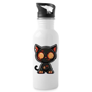 Katze Halloween Lustig Comic - Trinkflasche mit integriertem Trinkhalm - Weiß - Rechts