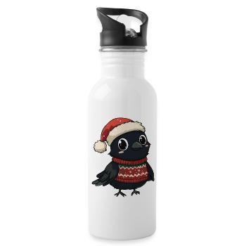Raven Crow Christmas - Water bottle with straw - white - Right