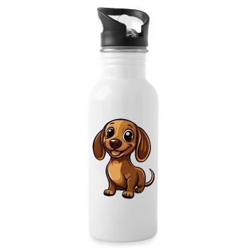 Dackel DachsHund Comic Niedlich - Trinkflasche mit integriertem Trinkhalm - Weiß - Rechts