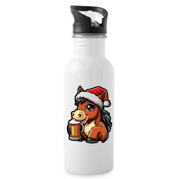 Pferd Weihnachten Bier - Trinkflasche mit integriertem Trinkhalm - Weiß - Rechts