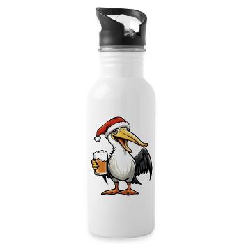 Pelikan Vogel Weihnachten Bier - Trinkflasche mit integriertem Trinkhalm - Weiß - Rechts