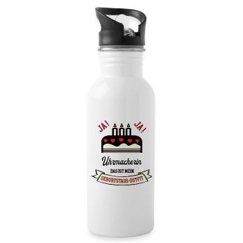 Geburtstag Uhrmacherin Uhrmacher Frau Juwelier - Trinkflasche mit integriertem Trinkhalm - Weiß - Rechts