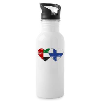 Vereinigte Arabische Emirate Finnland Flagge Herz - Trinkflasche mit integriertem Trinkhalm - Weiß - Rechts