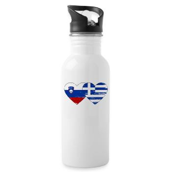 Slovenia Greece flag heart used - Water bottle with straw - white - Right