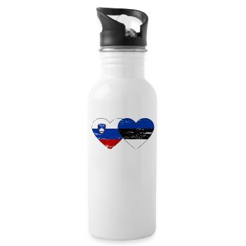Slovenia Estonia flag heart used - Water bottle with straw - white - Right