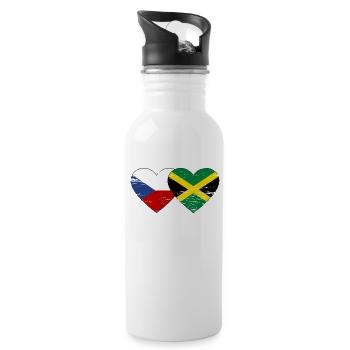 République tchèque Jamaïque Drapeau Coeur utilisé - Gourde avec paille intégrée - blanc - Droite