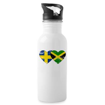 Schweden Jamaika Flagge Herz used - Trinkflasche mit integriertem Trinkhalm - Weiß - Rechts
