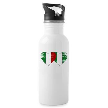 Italy Nigeria flag heart used - Water bottle with straw - white - Right