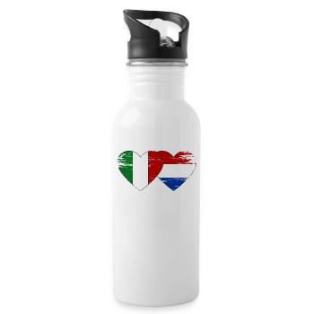 Italy Holland flag heart used - Water bottle with straw - white - Right