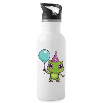 Frog Birthday Comic Cute - Water bottle with straw - white - Right