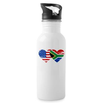 USA South Africa Flag Heart Shape Used - Water bottle with straw - white - Right