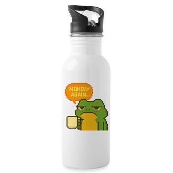 Montags-Frosch im Pixelstil - Trinkflasche mit integriertem Trinkhalm - Weiß - Rechts