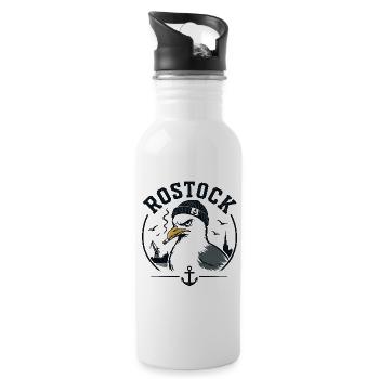 Rostock Möwe mit Pfeife - Trinkflasche mit integriertem Trinkhalm - Weiß - Rechts