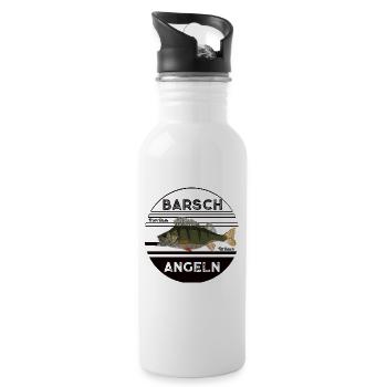 Retro Barsch angeln Schwarz - Trinkflasche mit integriertem Trinkhalm - Weiß - Rechts
