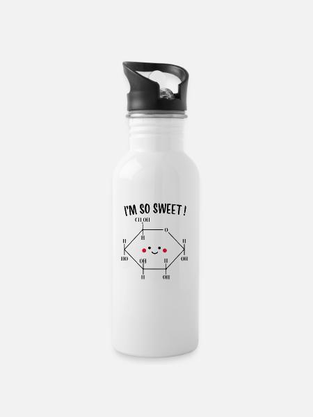 Lustiges I'M SO SWEET Zucker Saccharose Geschenk - Trinkflasche mit integriertem Trinkhalm - Weiß