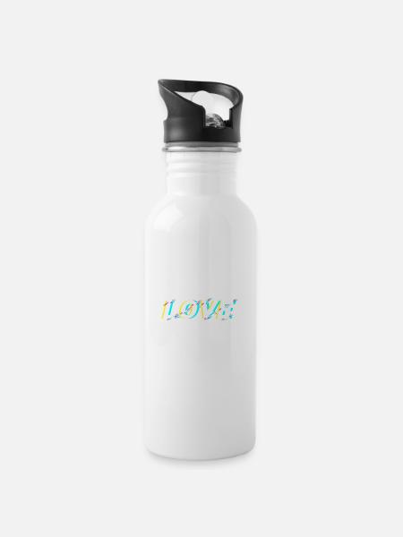 liebe - Trinkflasche mit integriertem Trinkhalm - Weiß