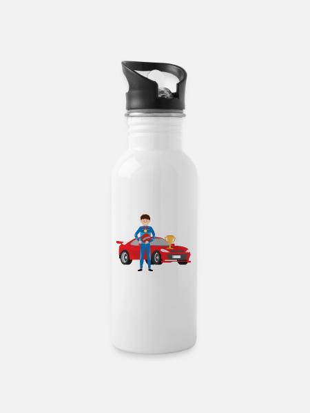 Rennfahrer dulli - Trinkflasche mit integriertem Trinkhalm - Weiß