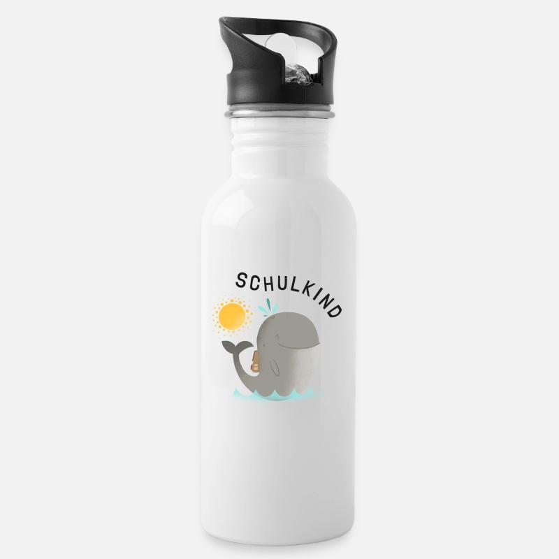 Schulkind Wal | Schulbeginn | Geschenkidee - Trinkflasche mit integriertem Trinkhalm - Weiß