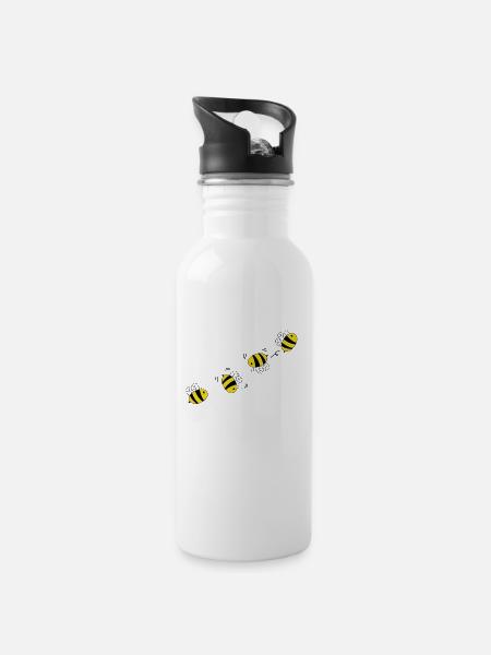 Bee - Water bottle with straw - white