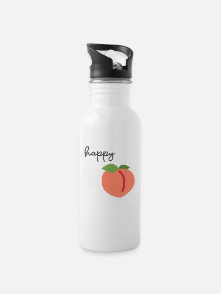 Happy Peach - cute baby design - Water bottle with straw - white