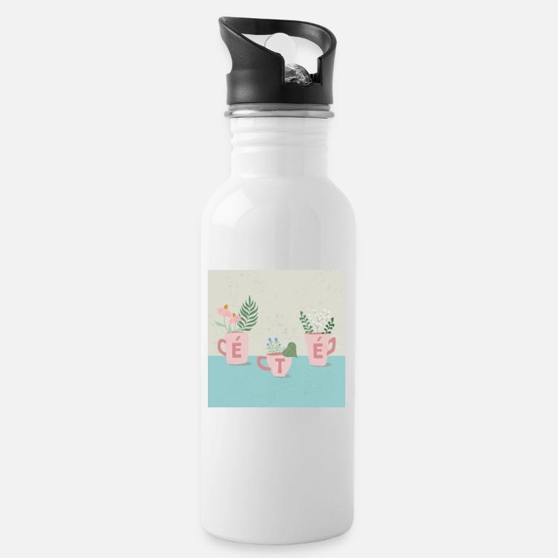 Fleurs d'été - Trinkflasche mit integriertem Trinkhalm - Weiß