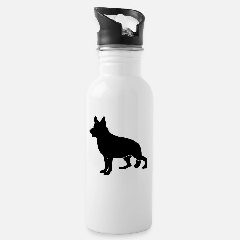 German Schaeferhund silhouette - Water bottle with straw - white