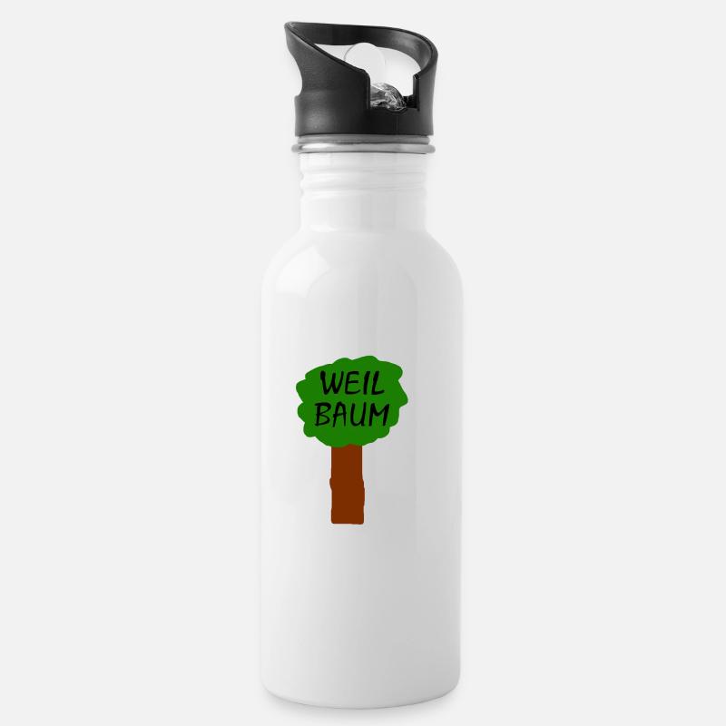Weil Baum - Trinkflasche mit integriertem Trinkhalm - Weiß