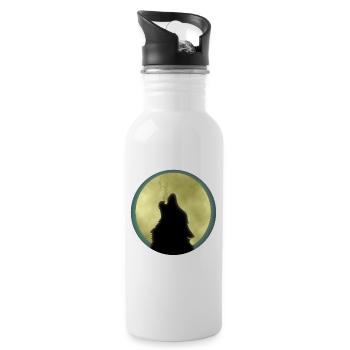 wolf moonlight howl - Water bottle with straw - white - Right