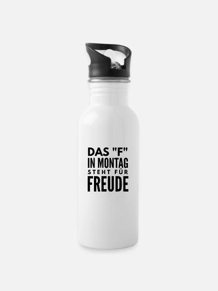 F in Montag steht für Freude Spruch Tshirt Lustig - Trinkflasche mit integriertem Trinkhalm - Weiß