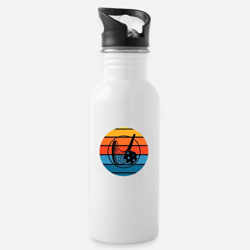 Floorball im bunten Kreis - Trinkflasche mit integriertem Trinkhalm - Weiß