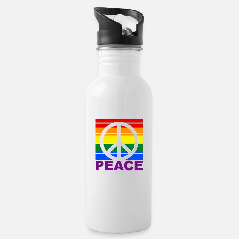 Buntes Peacezeichen Peace Zeichen Regenbogenflagge - Trinkflasche mit integriertem Trinkhalm - Weiß