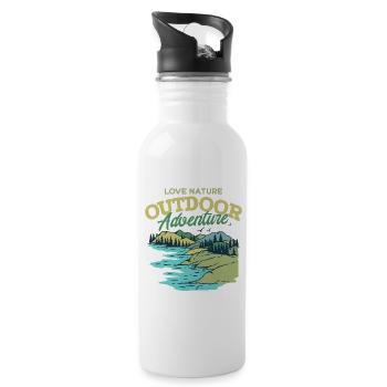 Outdoor adventure nature lover - Water bottle with straw - white - Right