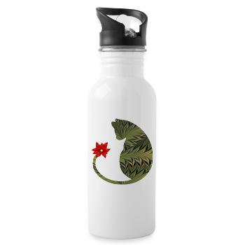 katze mit blume e 101 - Trinkflasche mit integriertem Trinkhalm - Weiß - Rechts