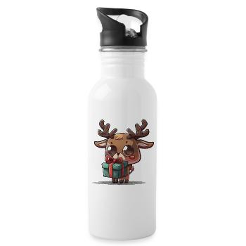Rentier-Geschenk - Trinkflasche mit integriertem Trinkhalm - Weiß - Rechts