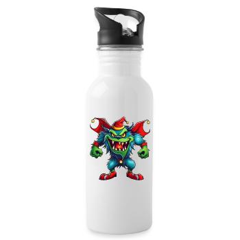 Ugly Christmas Monster with Santa Hat - Water bottle with straw - white - Right