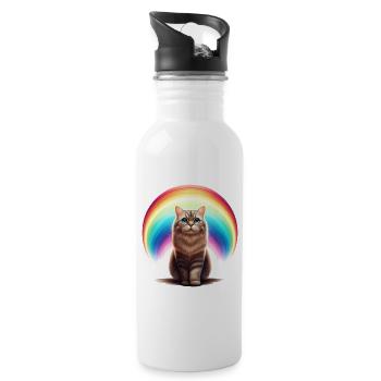 Katze mit Regenbogen für Katzenliebhaber - Trinkflasche mit integriertem Trinkhalm - Weiß - Rechts