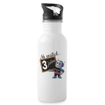 Dritter Geburtstag, 3. Geburtstag kleiner Roboter - Trinkflasche mit integriertem Trinkhalm - Weiß - Rechts