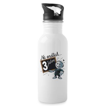 Dritter Geburtstag, 3. Geburtstag kleiner Roboter - Trinkflasche mit integriertem Trinkhalm - Weiß - Rechts