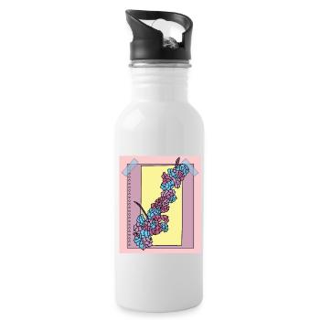 Vintage Blumen Orchideen Bunt - Trinkflasche mit integriertem Trinkhalm - Weiß - Rechts