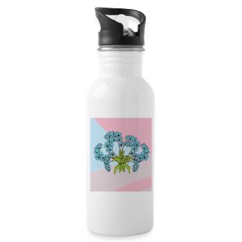 Vintage Blumen Orchideen Bunt - Trinkflasche mit integriertem Trinkhalm - Weiß - Rechts