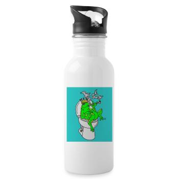 Rauchender Frosch auf dem Klo - Trinkflasche mit integriertem Trinkhalm - Weiß - Rechts