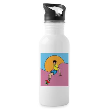 Retro Skateboarder & Skater Skateboard - Trinkflasche mit integriertem Trinkhalm - Weiß - Rechts