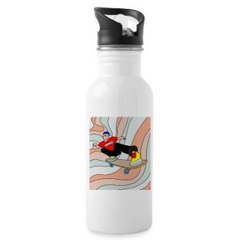 Retro Skateboarder & Skater Skateboard - Trinkflasche mit integriertem Trinkhalm - Weiß - Rechts
