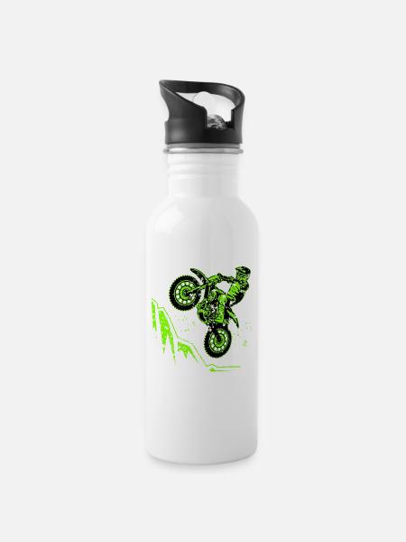 motocross moto cross motard cadeau humour moto - Gourde avec paille intégrée - blanc