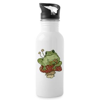 Grenouille aux champignons Mignon Cottagecore Esthétique - Gourde avec paille intégrée - blanc - Droite