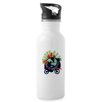 Design "REISEN MIT DEM MOTORRAD" - Trinkflasche mit integriertem Trinkhalm - Weiß - Rechts