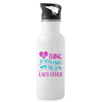 Valentins Tag Beziehung Liebes Spruch - Trinkflasche mit integriertem Trinkhalm - Weiß - Rechts