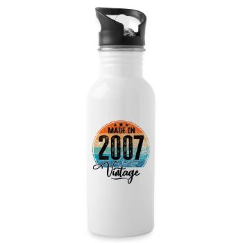 Vintage Made in 2007 Geburtsjahr 2007 Geburtstag - Trinkflasche mit integriertem Trinkhalm - Weiß - Rechts